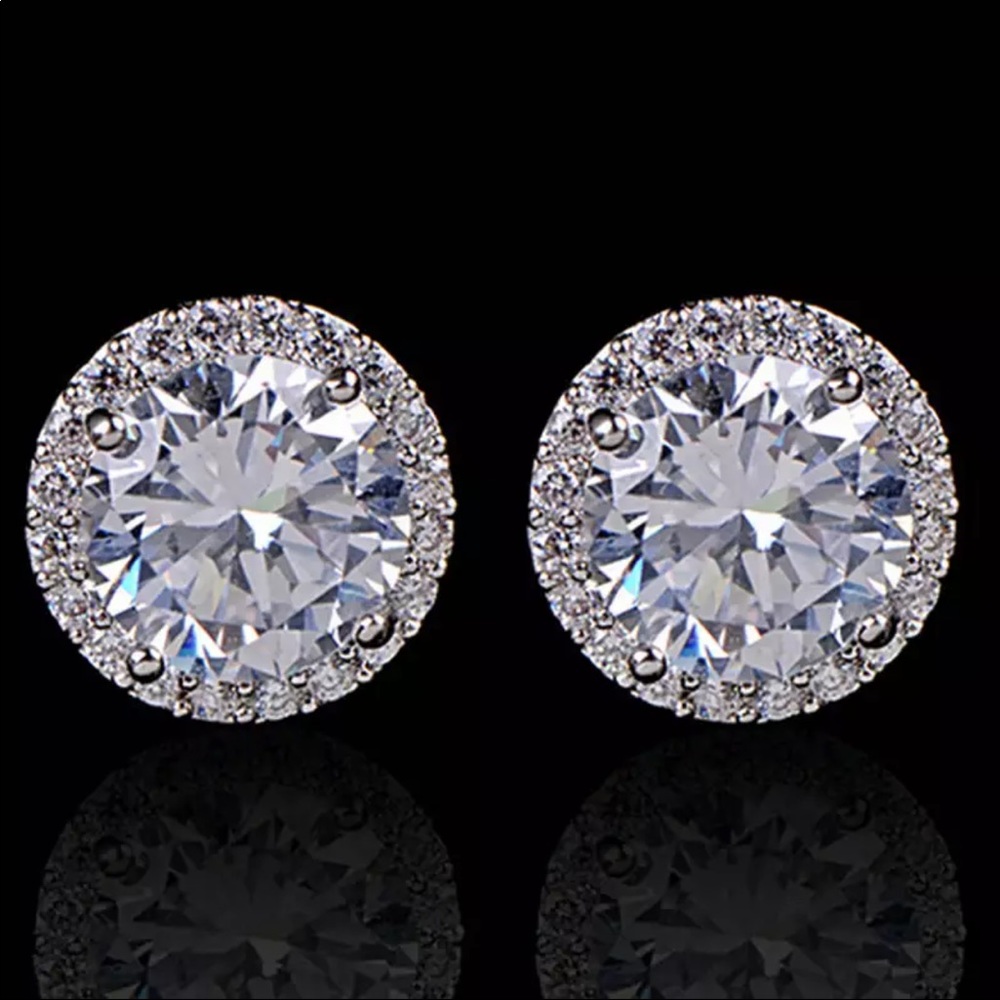 White Rhinestone Crystal Zircon Ear Stud Earrings, NICE EARRINGS, CUTE EARRINGS